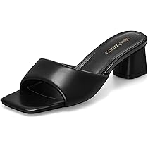 MIRAAZZURRA Black Mule Heels for Women Square Open Toe Mules